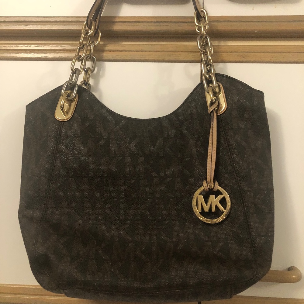 KORS Michael Kors Brown and Gold Logo Tote